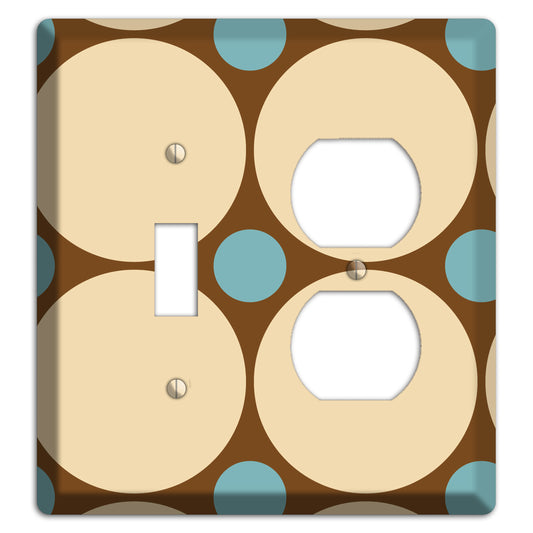 Brown with Beige and Dusty Blue Multi Tiled Large Dots Toggle / Duplex Wallplate