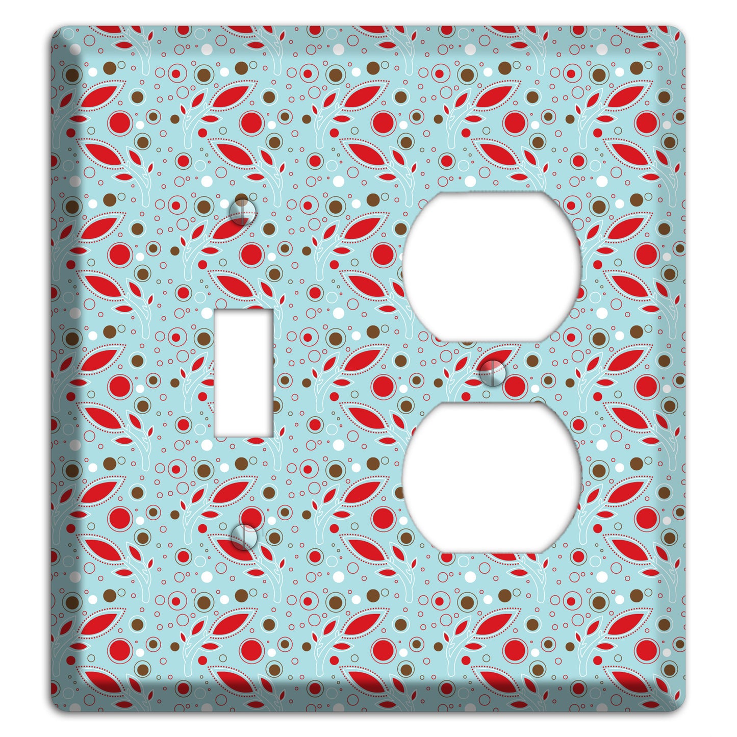 Dusty Blue with Red and Brown Retro Sprig Toggle / Duplex Wallplate