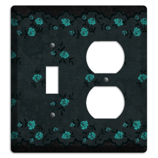 Embroidered Floral Black Toggle / Duplex Wallplate