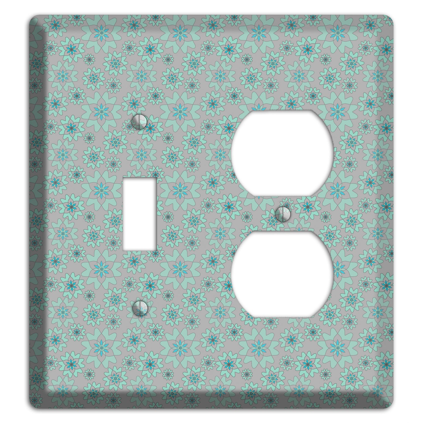 Grey with Tiny Aqua Retro Suzani Toggle / Duplex Wallplate