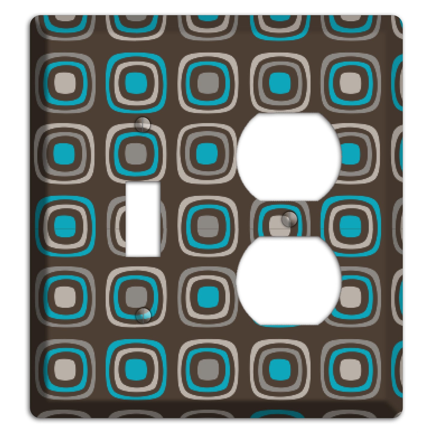 Multi Brown and Turquoise Retro Squares Toggle / Duplex Wallplate