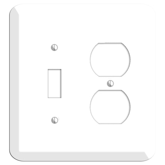 Rounded Corner White Metal Toggle / Duplex Wallplate