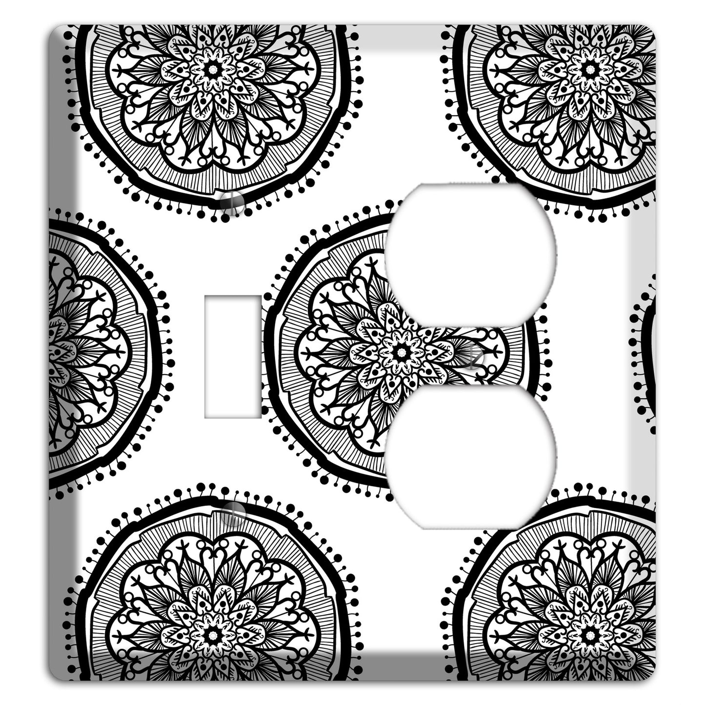 Mandala Black and White Style R Cover Plates Toggle / Duplex Wallplate