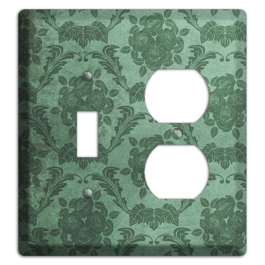 Viridian Green Vintage Rose Damask Toggle / Duplex Wallplate