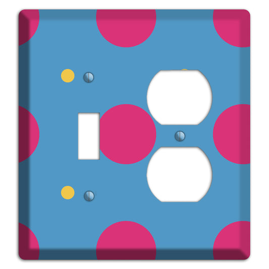 Blue with Pink and Yellow Multi Tiled Medium Dots Toggle / Duplex Wallplate