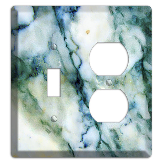 White, Green and Blue Marble Toggle / Duplex Wallplate