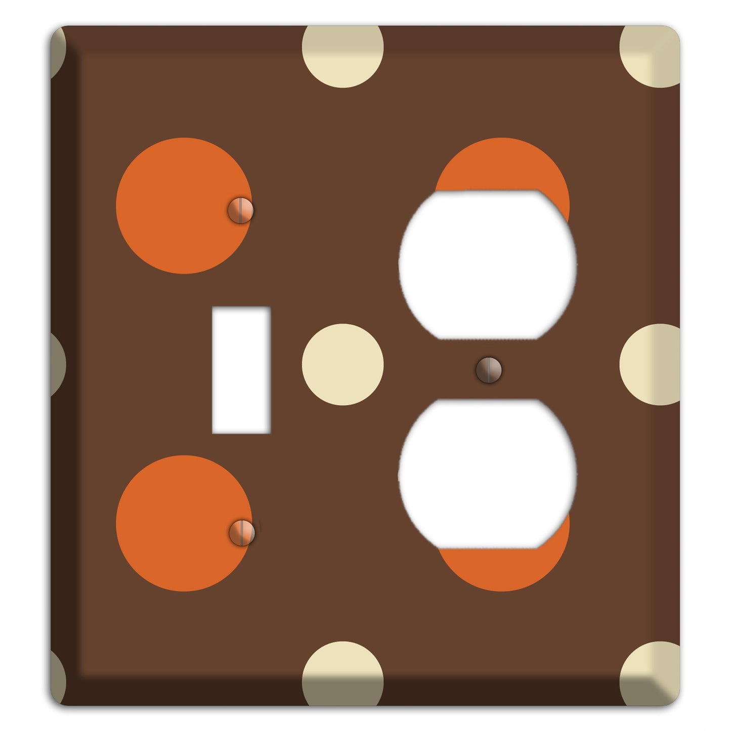 Brown with Coral and Beige Multi Medium Polka Dots Toggle / Duplex Wallplate