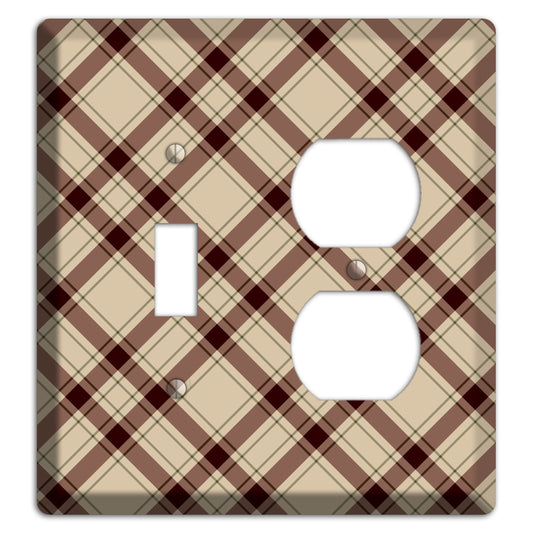 Beige and Brown Plaid Toggle / Duplex Wallplate