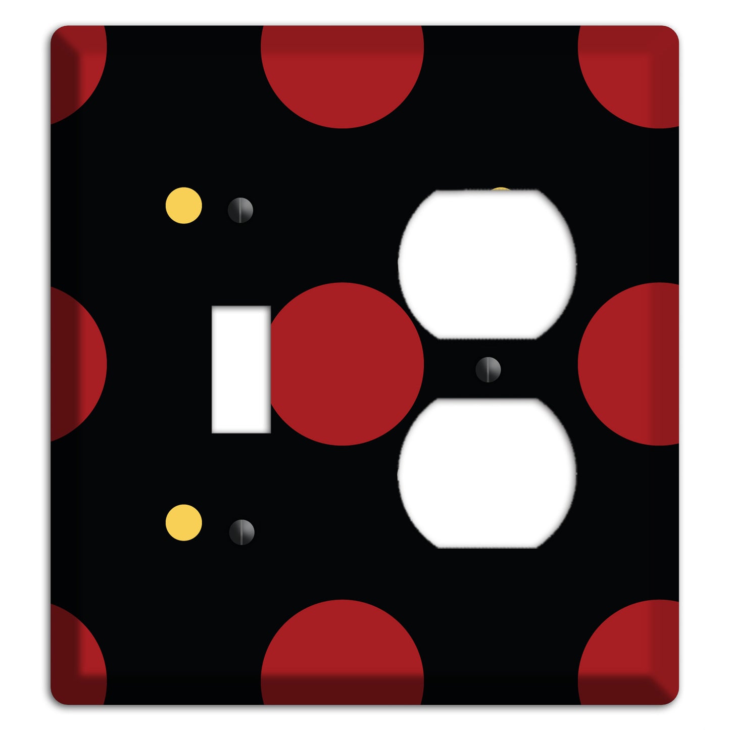 Black with Red and Yellow Multi Tiled Medium Dots Toggle / Duplex Wallplate