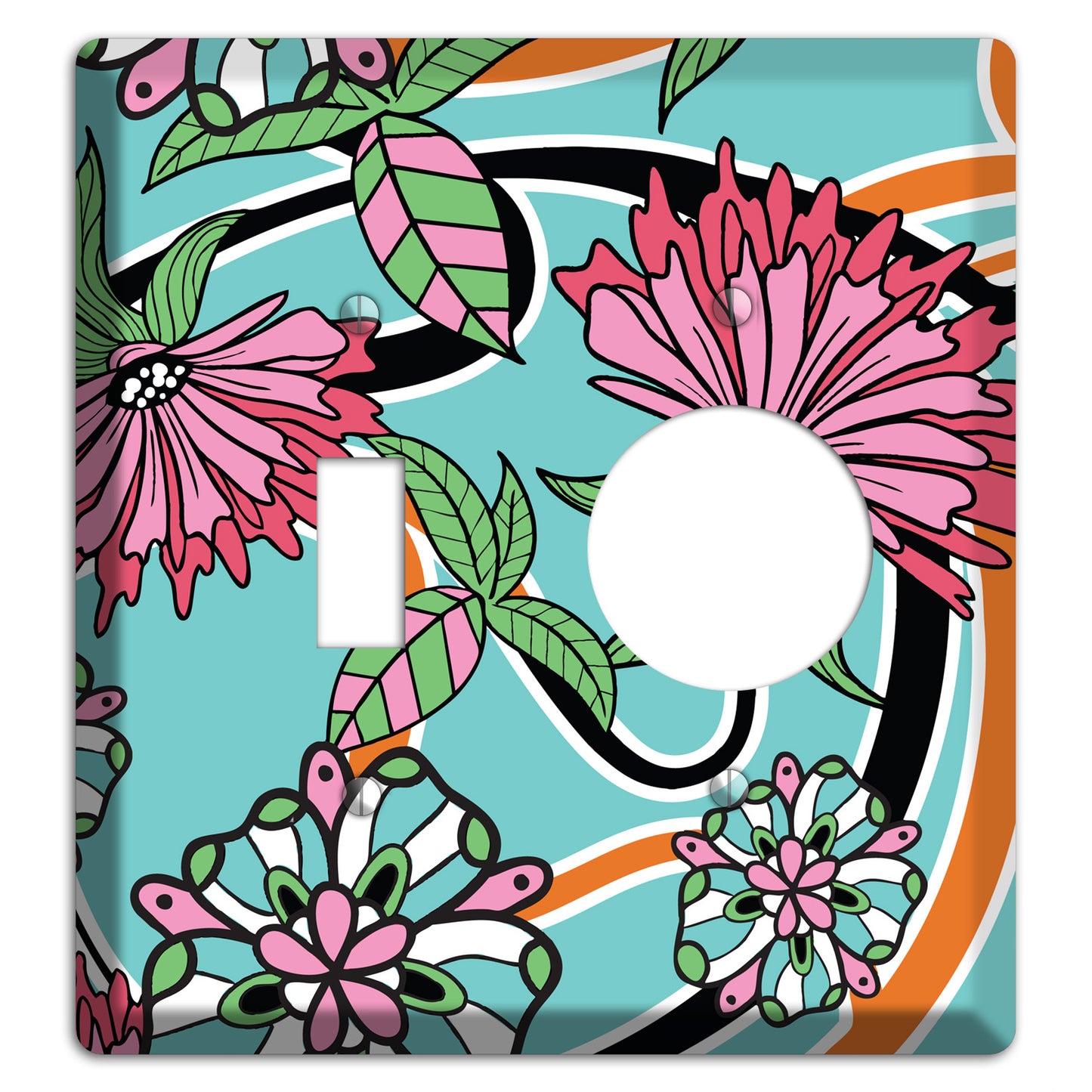 Turquoise with Pink Flowers Toggle / Receptacle Wallplate