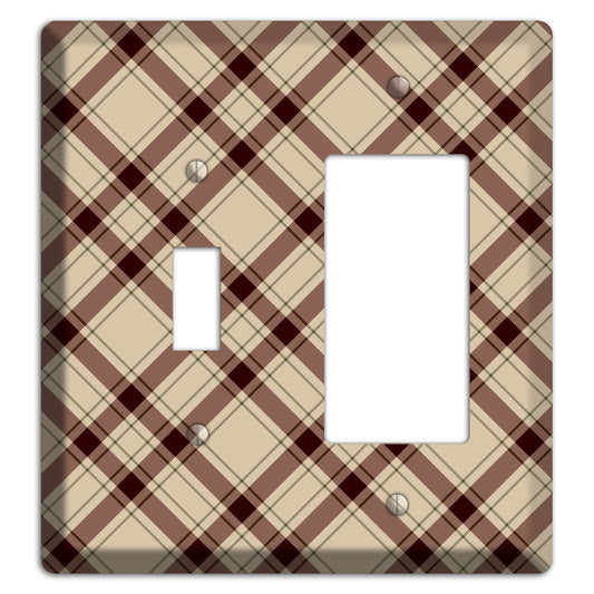 Beige and Brown Plaid Toggle / Rocker Wallplate