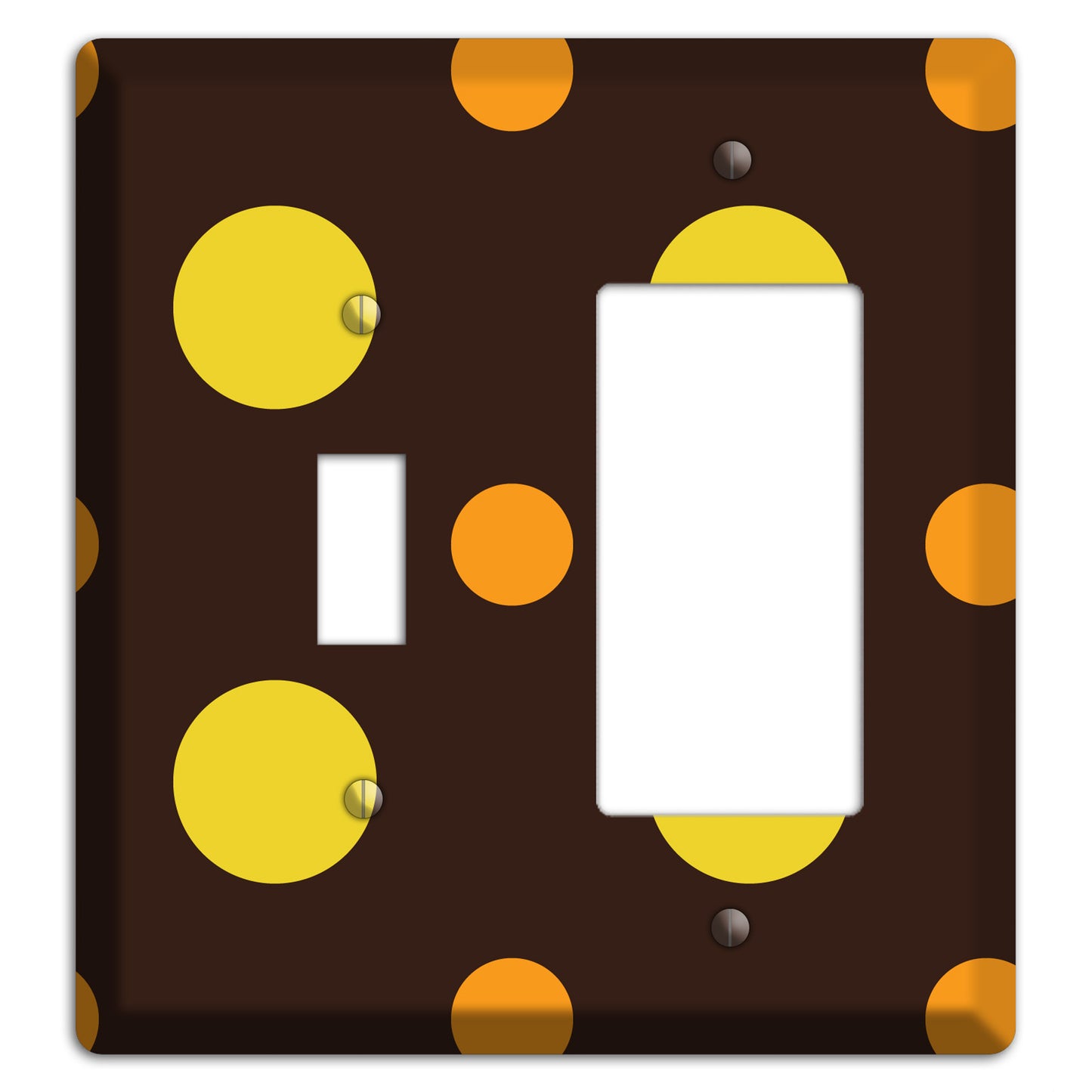 Black with Yellow and Orange Multi Medium Polka Dots Toggle / Rocker Wallplate