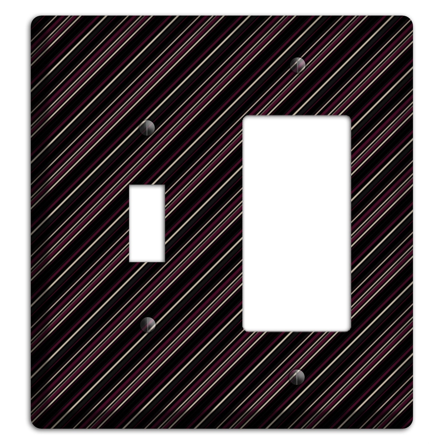 Black with White and Burgundy Angled Pinstripe Toggle / Rocker Wallplate