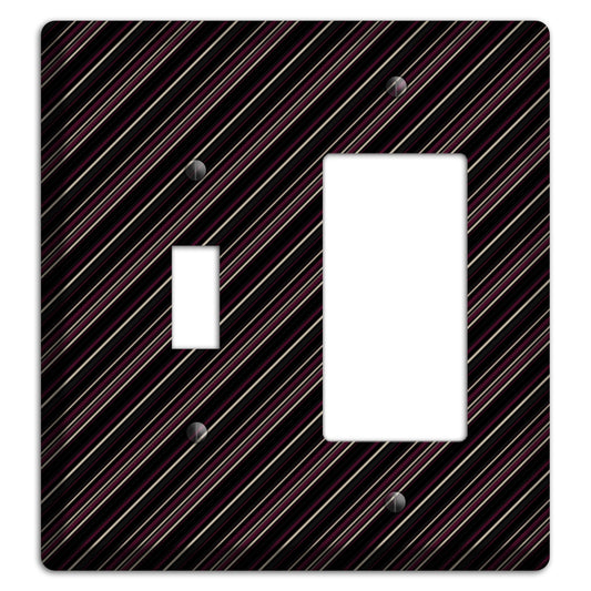 Black with White and Burgundy Angled Pinstripe Toggle / Rocker Wallplate