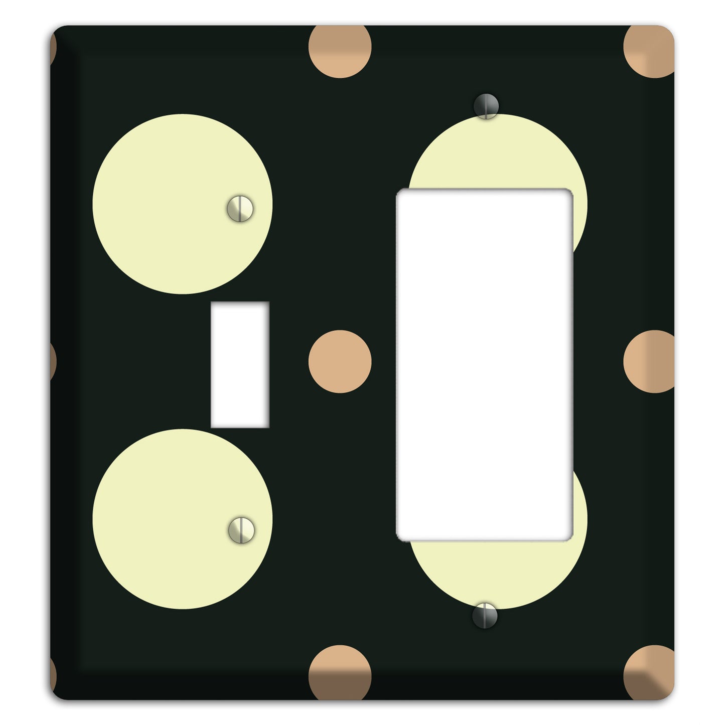 Black with Yellow and Mauve Multi Medium Polka Dots Toggle / Rocker Wallplate