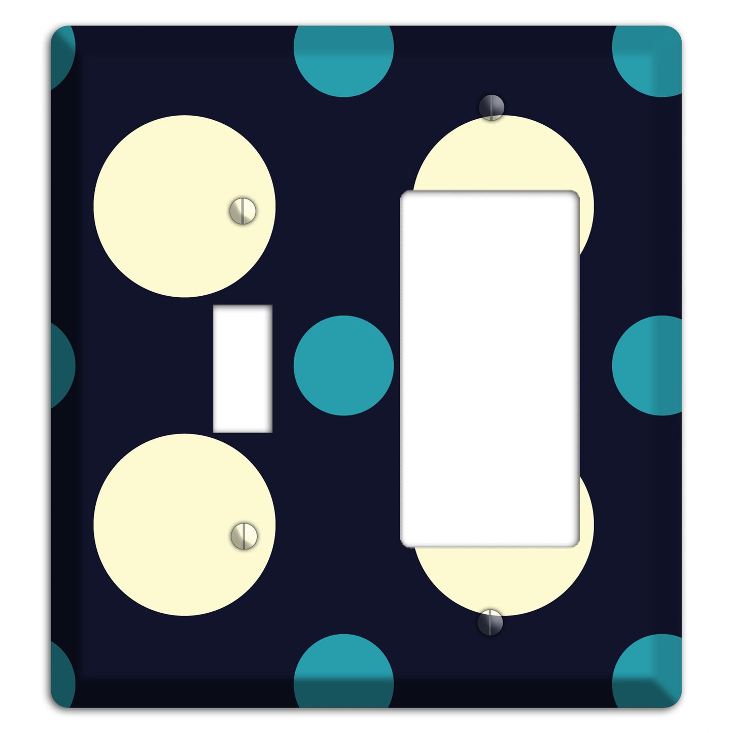 Black with Yellow and Teal Multi Medium Polka Dots Toggle / Rocker Wallplate