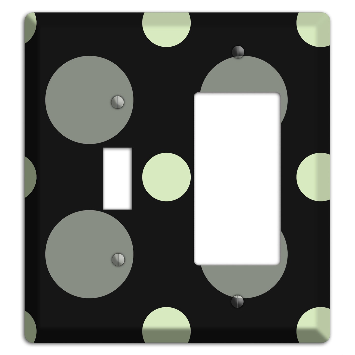 Black with Grey and Sage Multi Medium Polka Dots Toggle / Rocker Wallplate