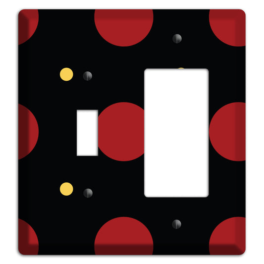 Black with Red and Yellow Multi Tiled Medium Dots Toggle / Rocker Wallplate