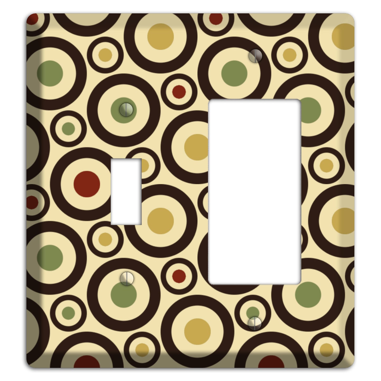 Beige with Olive Mustard Maroon Retro Bullseye Toggle / Rocker Wallplate