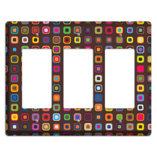 Brown with Multi Retro Squares 3 Rocker Wallplate