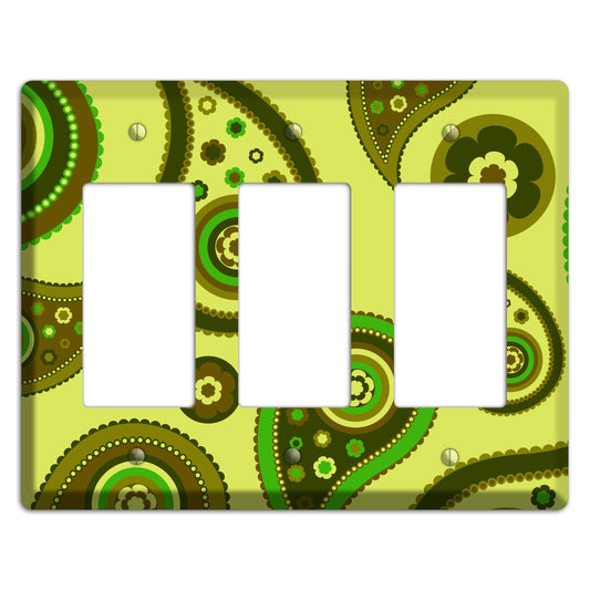 Bright Green Paisley 3 Rocker Wallplate