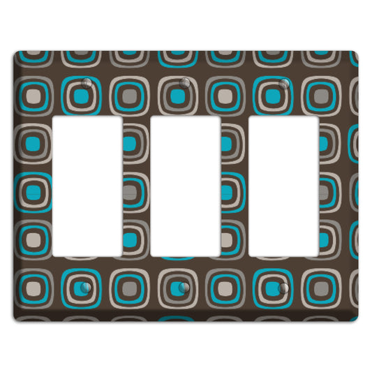 Multi Brown and Turquoise Retro Squares 3 Rocker Wallplate