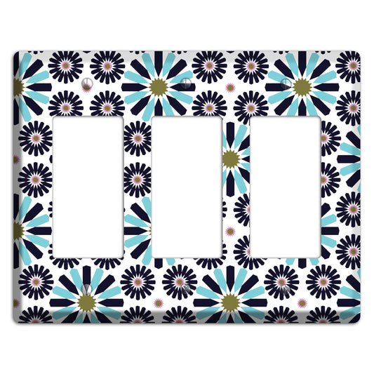 Dusty Blue and Olive Scandinavian Floral 3 Rocker Wallplate