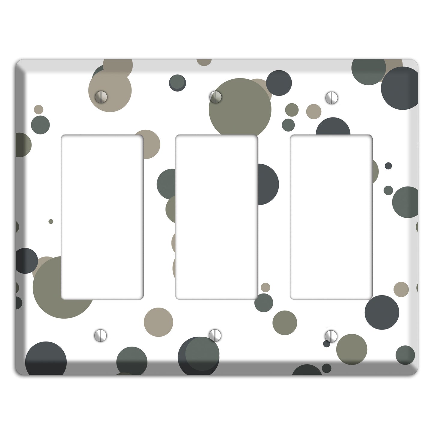 White with Multi Grey Medium Dots 3 Rocker Wallplate