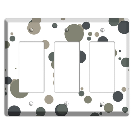 White with Multi Grey Medium Dots 3 Rocker Wallplate