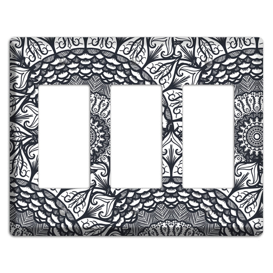 Mandala Black and White Style L Cover Plates 3 Rocker Wallplate