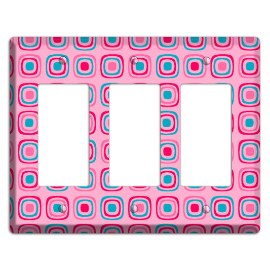 Pink and Blue Rounded Squares 3 Rocker Wallplate