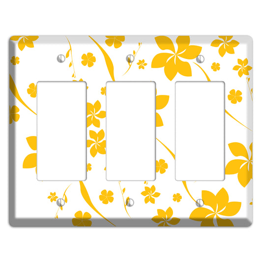 White with Yellow Flower 3 Rocker Wallplate