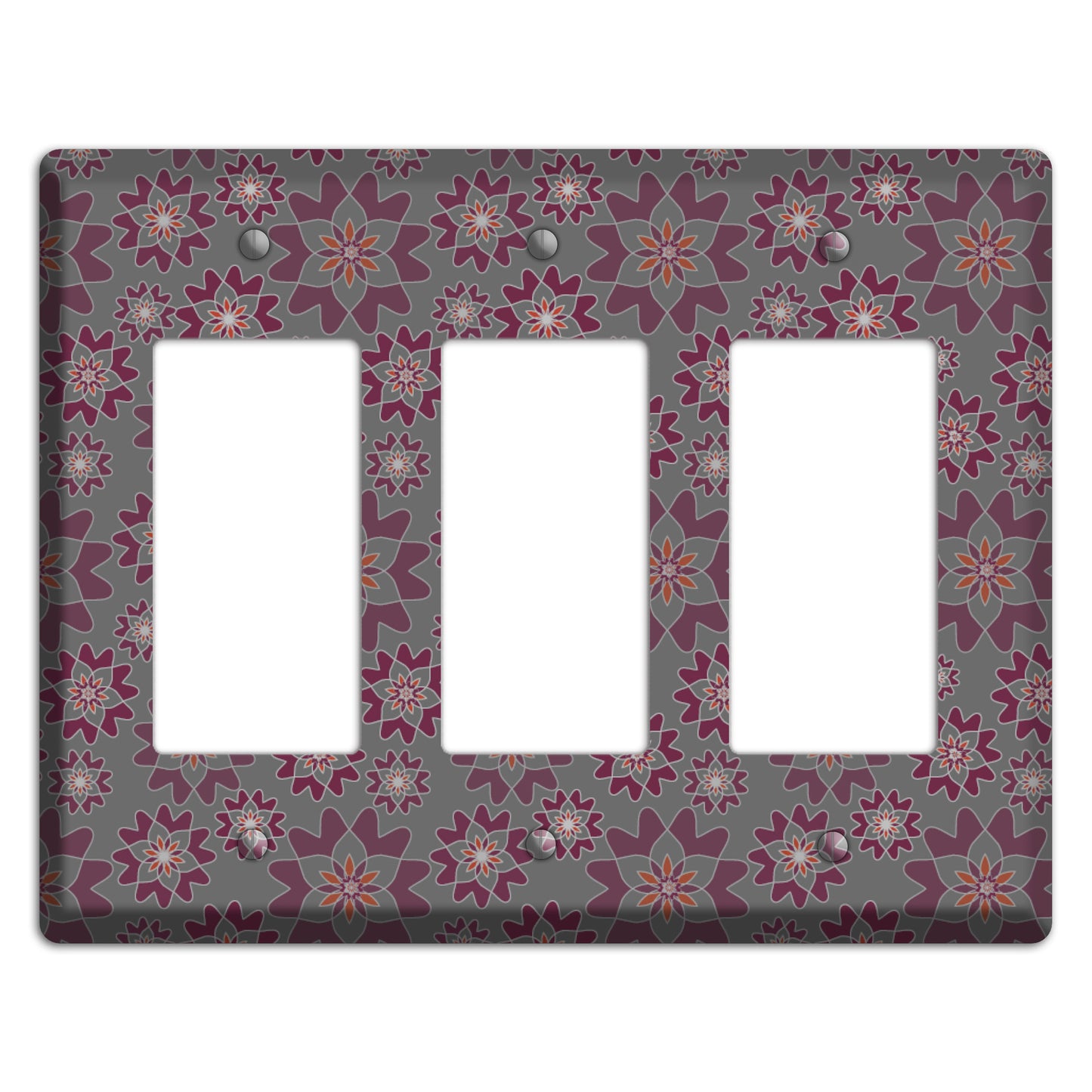 Grey with Burgundy Retro Suzani 3 Rocker Wallplate