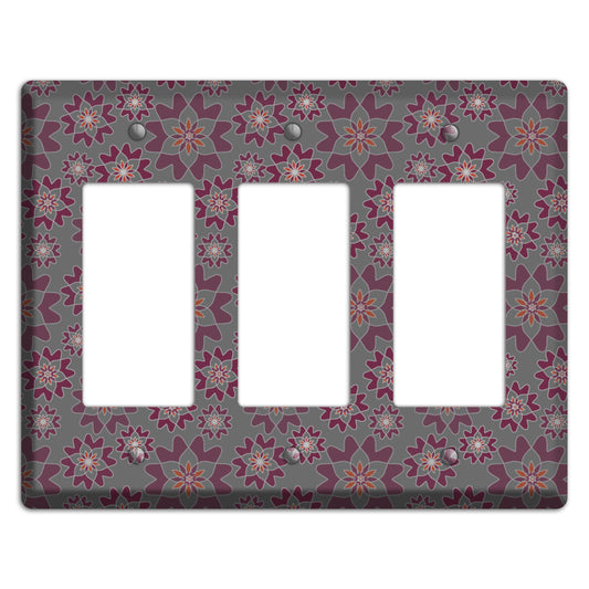 Grey with Burgundy Retro Suzani 3 Rocker Wallplate