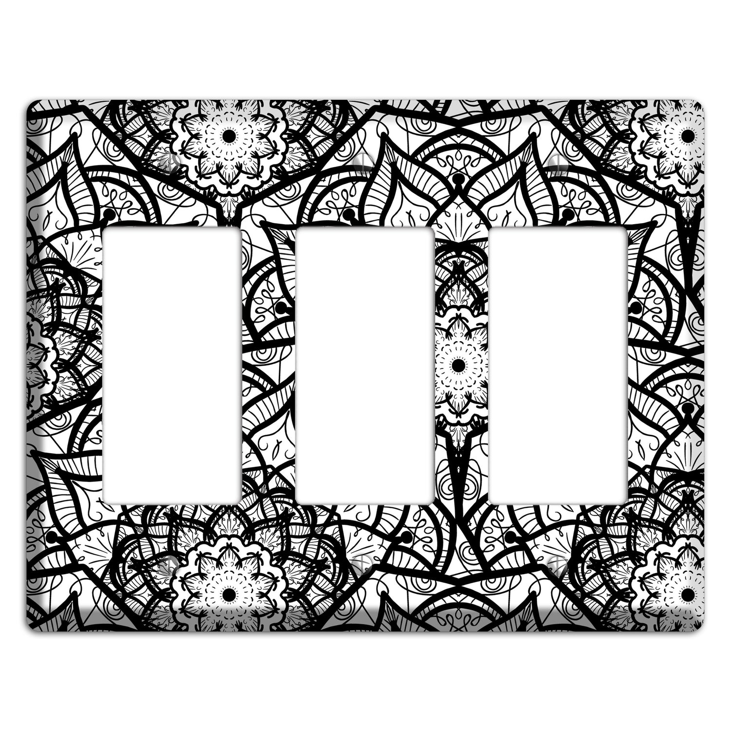 Mandala Black and White Style U Cover Plates 3 Rocker Wallplate