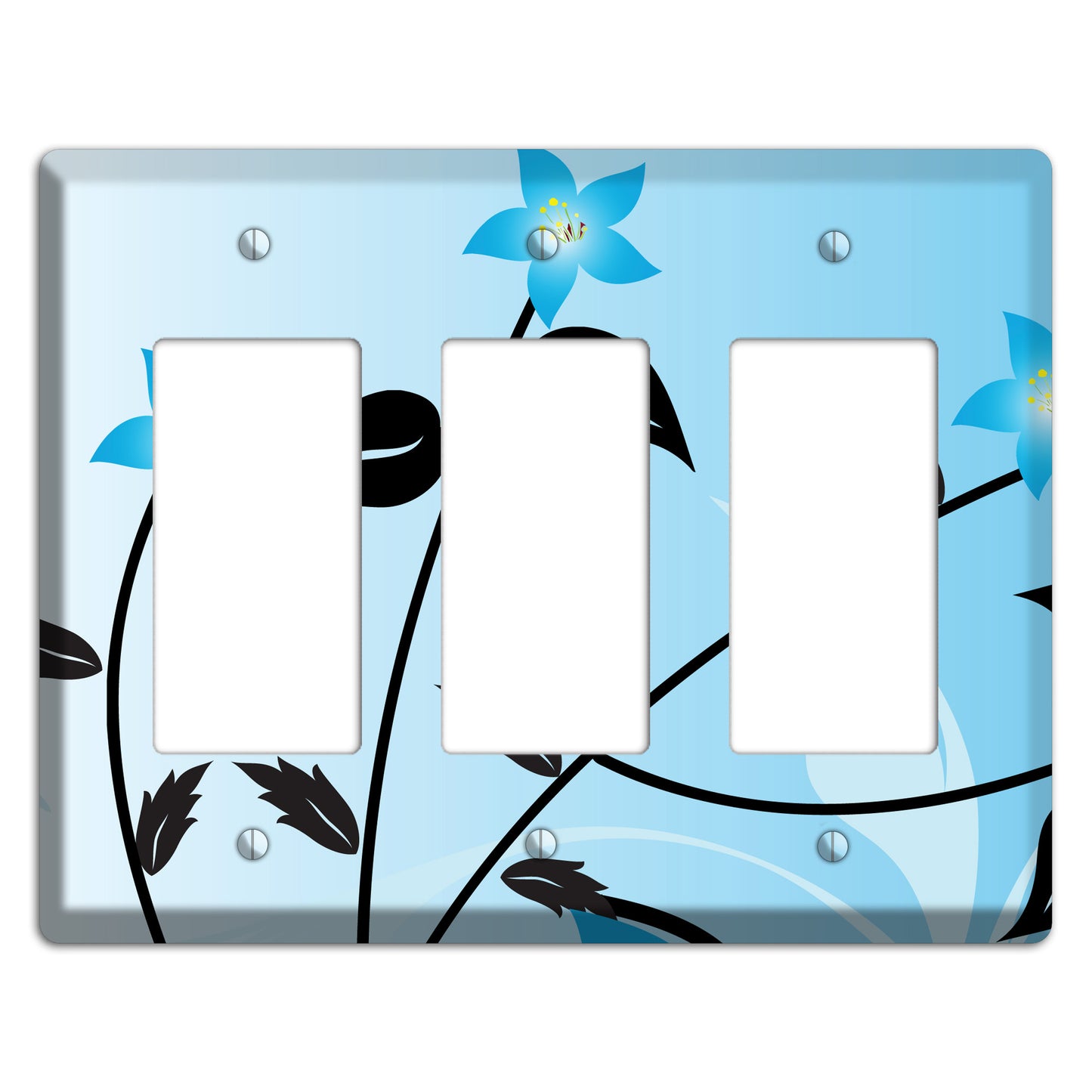 Blue Double Sprig 3 Rocker Wallplate