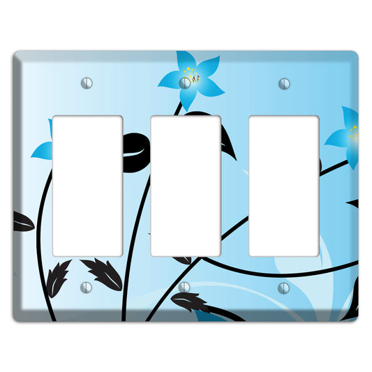 Blue Double Sprig 3 Rocker Wallplate