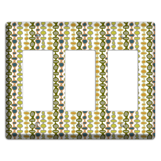 Multi Olive and Mustard Bead and Reel 3 Rocker Wallplate