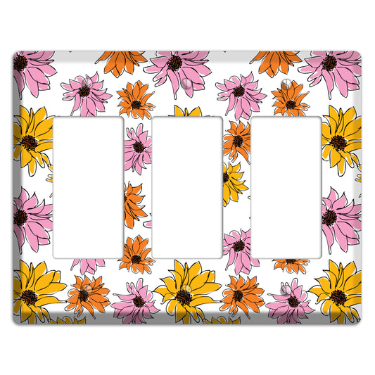 Pink Orange Yellow Flowers 3 Rocker Wallplate