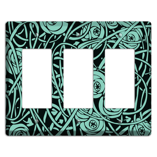 Teal Deco Floral 3 Rocker Wallplate