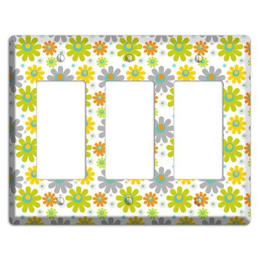 White and Yellow Flower Power 3 Rocker Wallplate