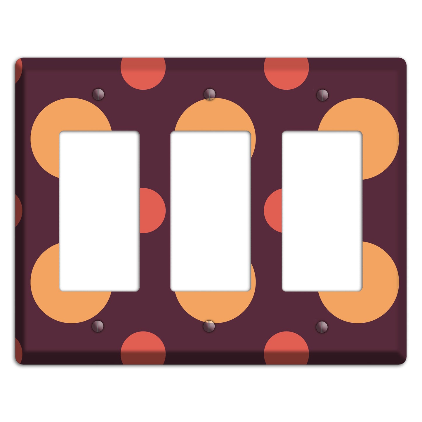 Eggplant with Multi Coral Multi Medium Polka Dots 3 Rocker Wallplate