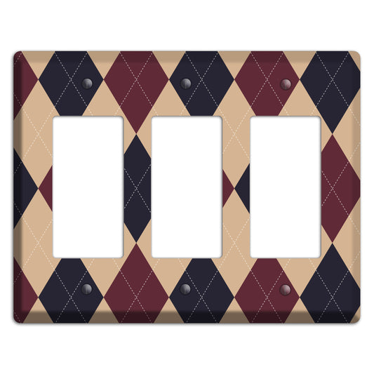 Brown and Tan Argyle 3 Rocker Wallplate