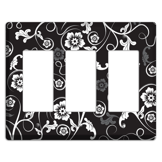 Black with White Flower Sprig 3 Rocker Wallplate