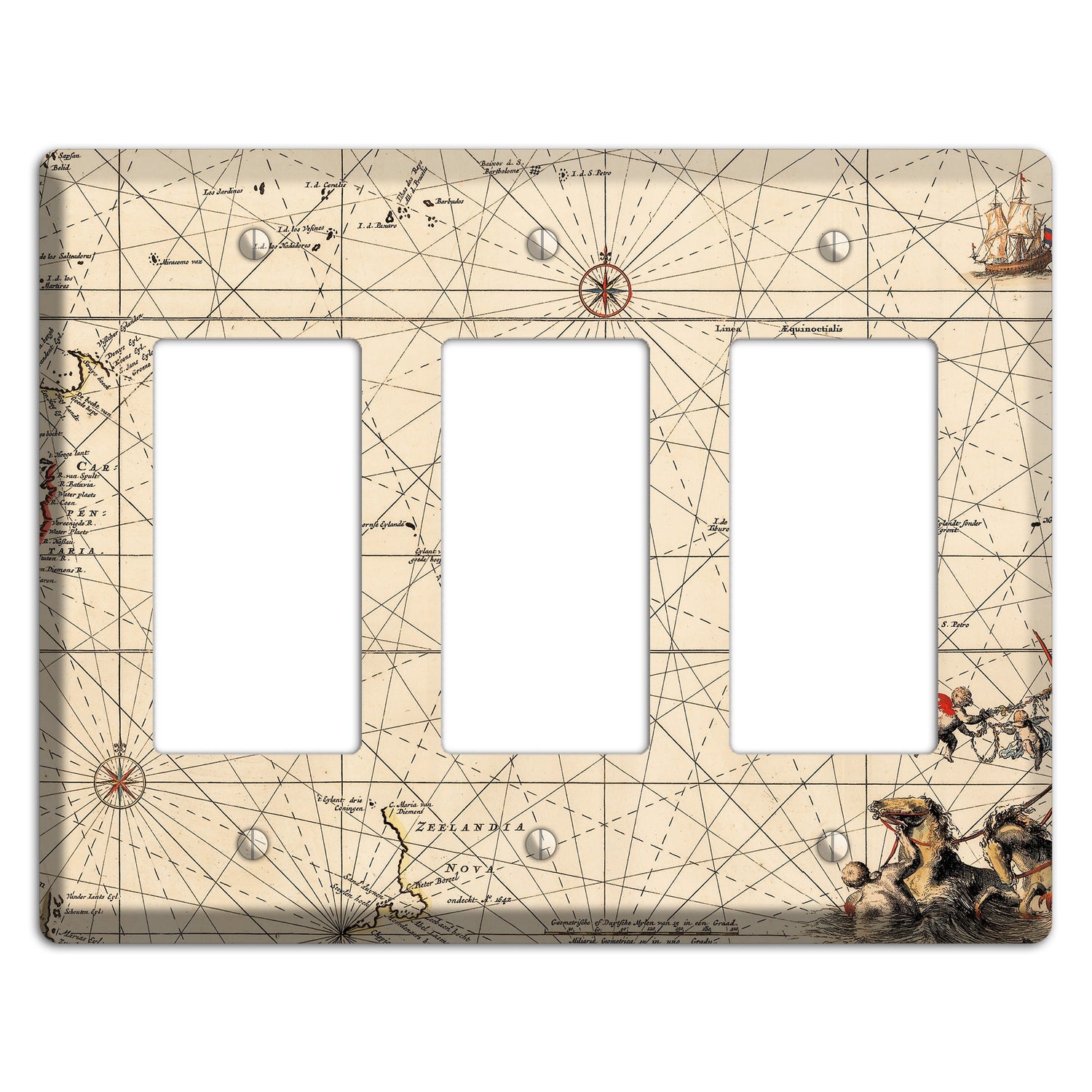 Map of New Zealand 3 Rocker Wallplate