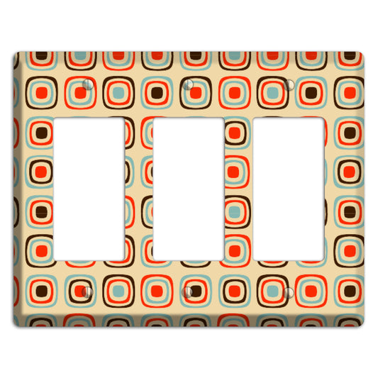 Multi Coral Dusty Blue and Brown Retro Squares 3 Rocker Wallplate