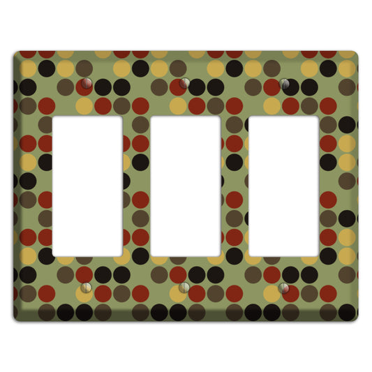 Olive with Red Brown Black Offset Dots 3 Rocker Wallplate