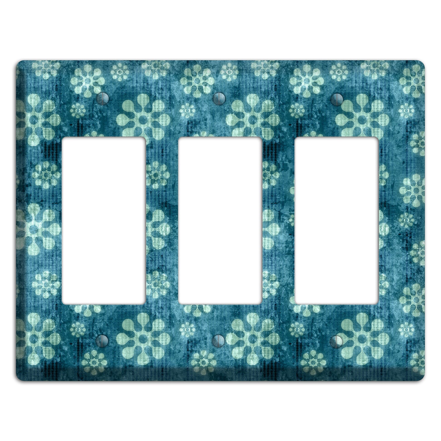 Turquoise Grunge Floral 3 Rocker Wallplate