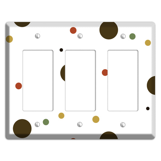 White with Multi Brown Multi Medium Dots 3 Rocker Wallplate