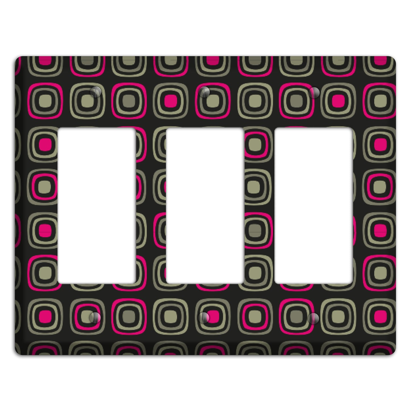 Multi Brown Fuschia Olive Retro Squares 3 Rocker Wallplate